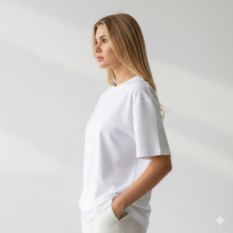 Premium Essential Unisex Beyaz Yarım Oversize Tişört