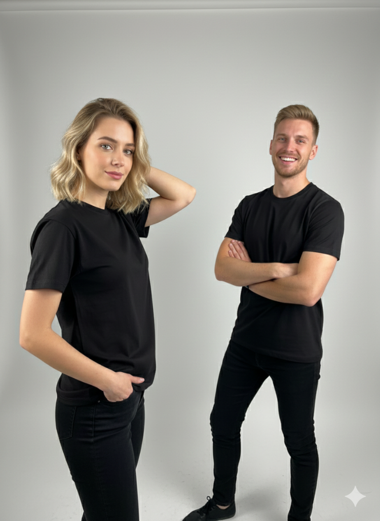 Premium Touch Unisex Siyah Basic Tişört