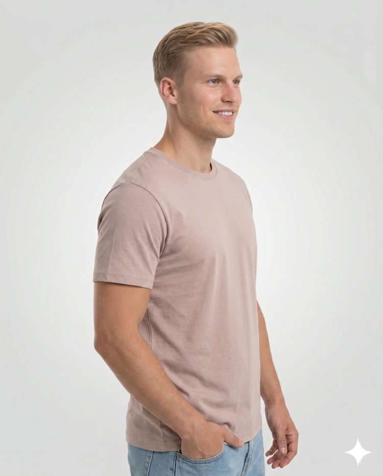 Premium Touch Unisex Pudra Basic Tişört