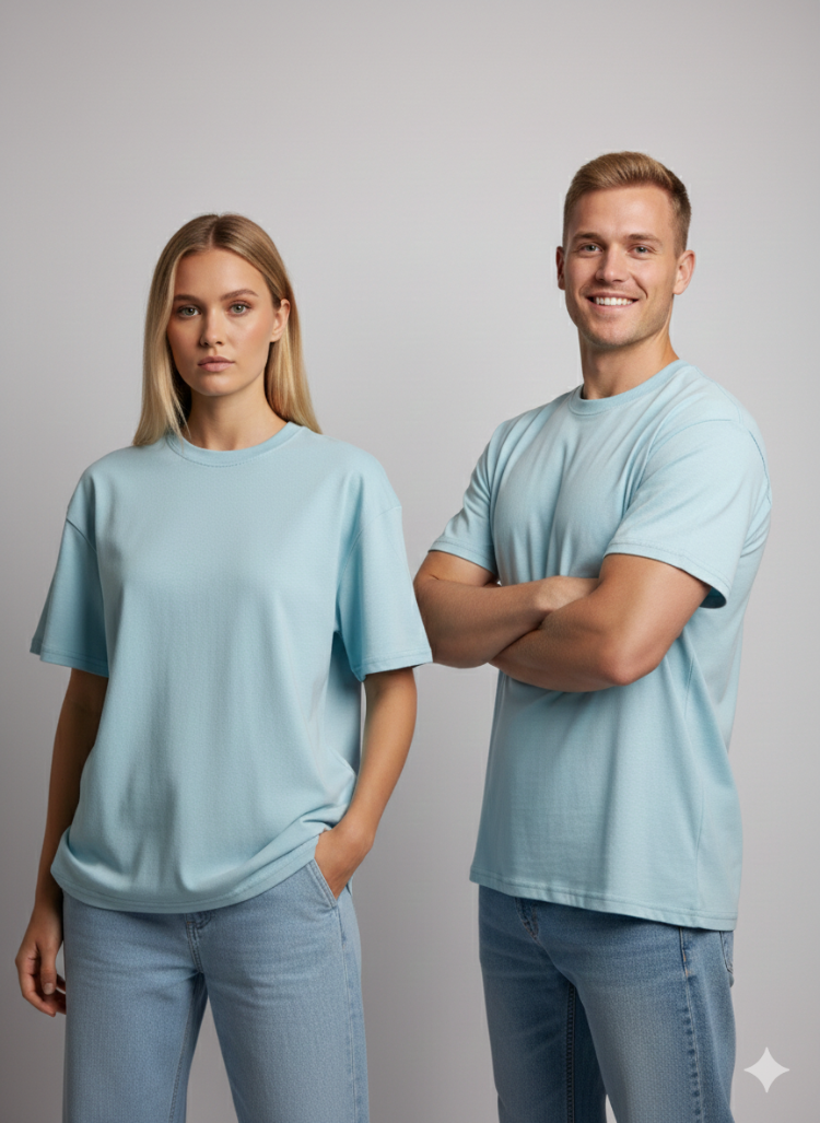 Premium Heavy Unisex Buz Mavisi Basic Tişört
