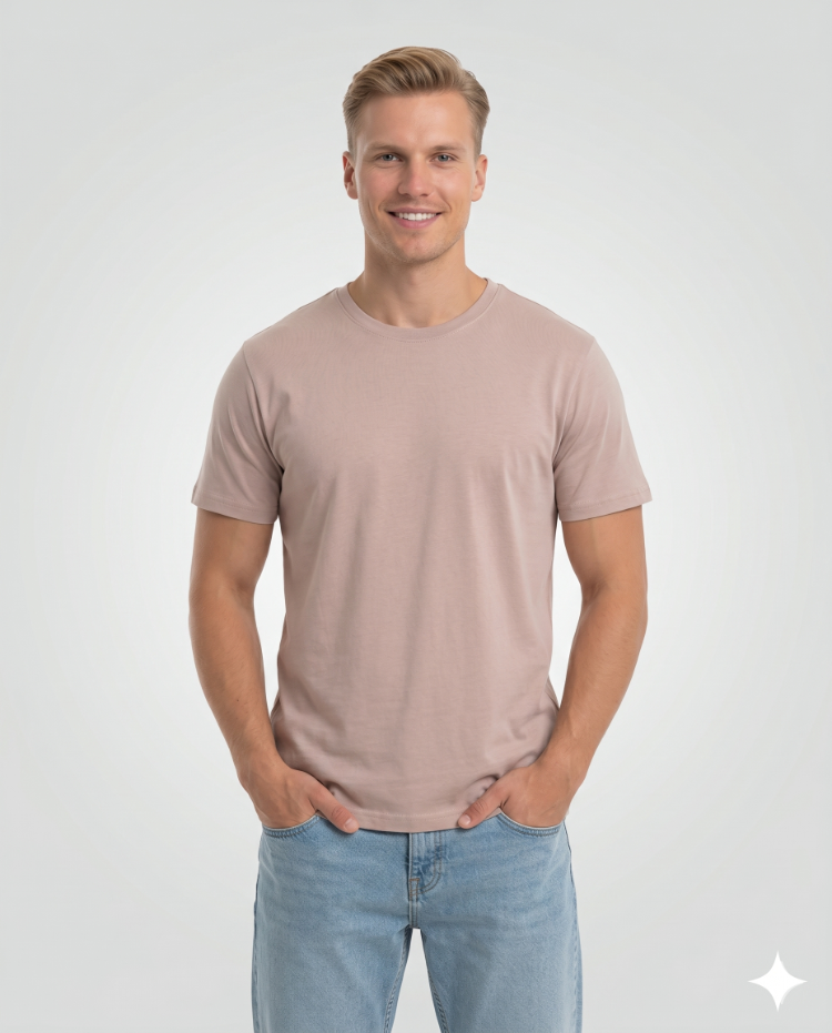 Premium Touch Unisex Pudra Basic Tişört