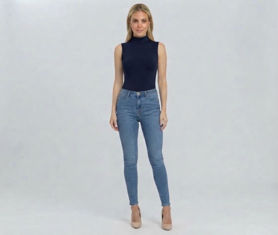 Premium Fit Dik Yaka Modal Kumaş Kolsuz Lacivert Body