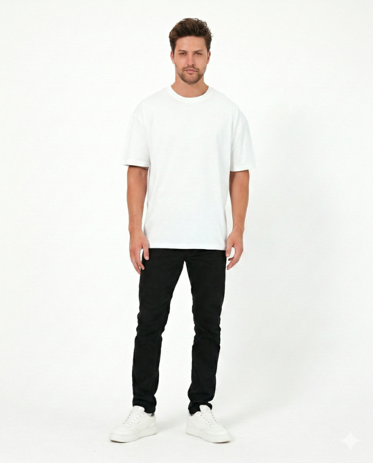 Premium Essential Unisex Beyaz Yarım Oversize Tişört