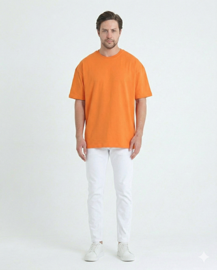 Premium Essential Unisex Turuncu Yarım Oversize Tişört