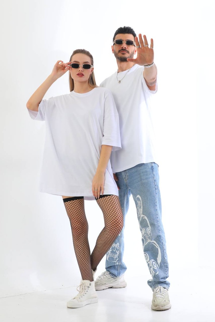 Premium Heavy Unisex Beyaz Oversize Tişört