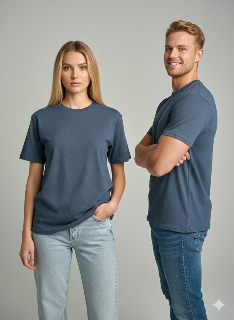 Premium Heavy Unisex Indigo Mavi Basic Tişört