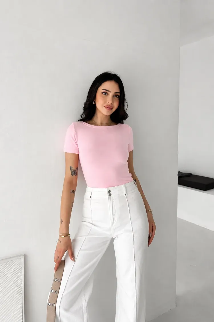 Premium Fit Pembe Prenses Yaka Body