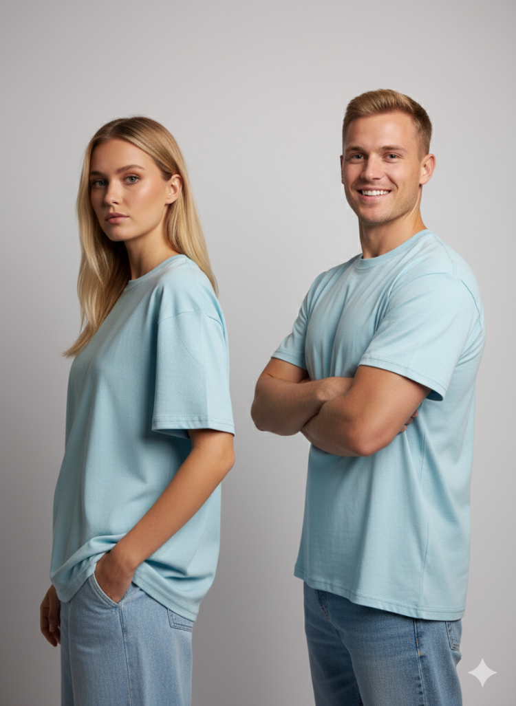 Premium Heavy Unisex Buz Mavisi Basic Tişört