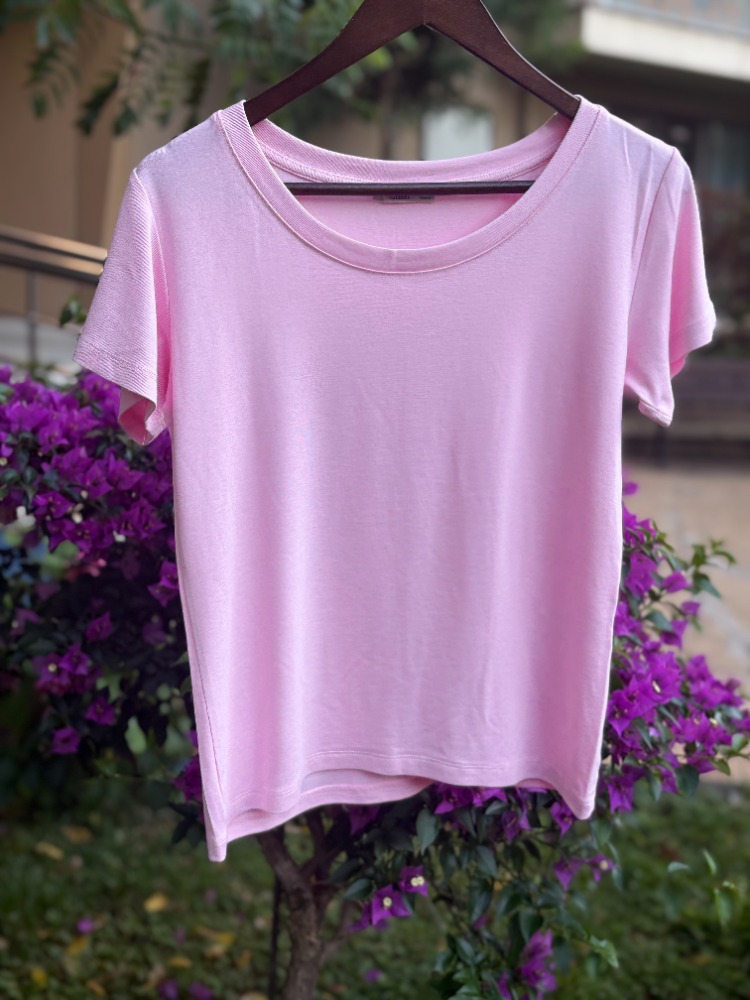 Premium Relax Fit Oval Yaka Tişört Pembe