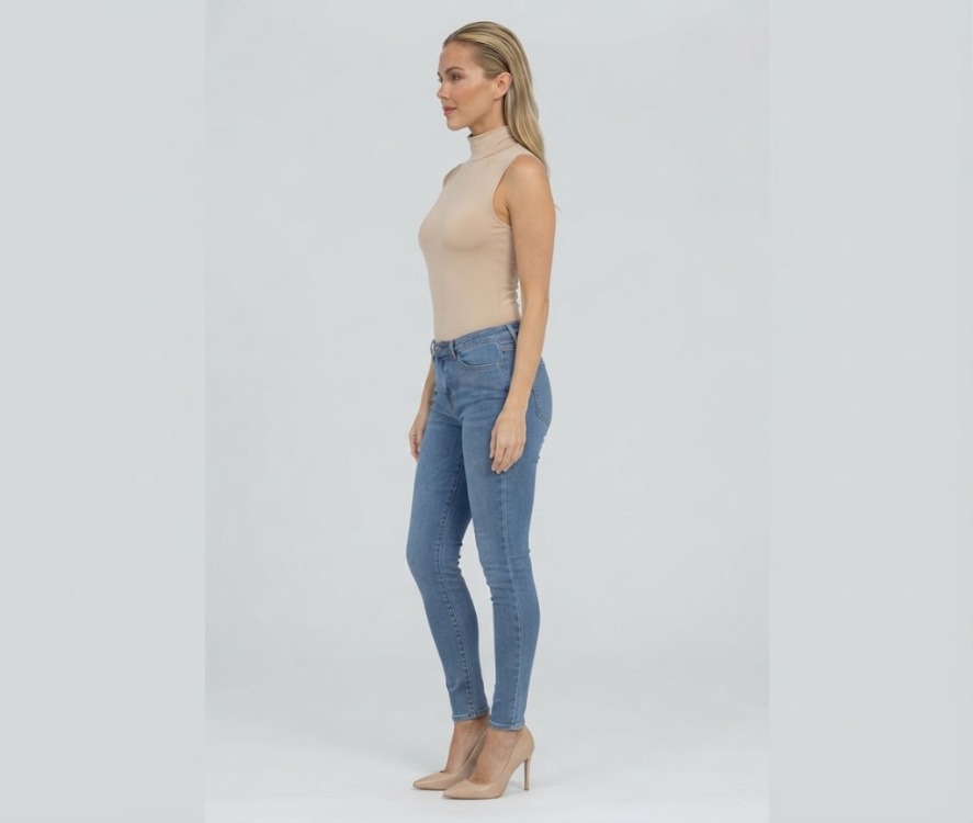 Premium Fit Dik Yaka Modal Kumaş Kolsuz Bej Body