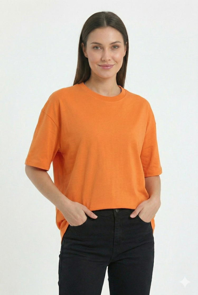 Premium Essential Unisex Turuncu Yarım Oversize Tişört