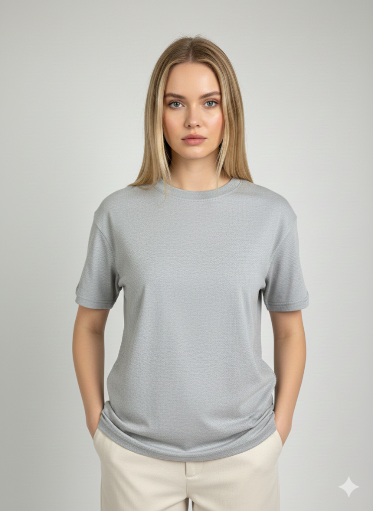 Premium Touch Unisex Gri Basic Tişört