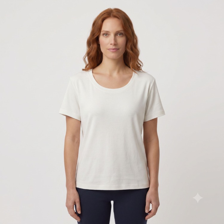 Premium Relax Fit Oval Yaka Tişört Kırık Beyaz