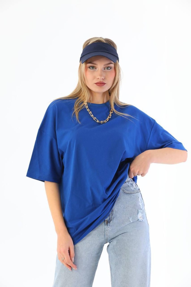 Premium Heavy Unisex Kobalt Mavi Oversize Tişört
