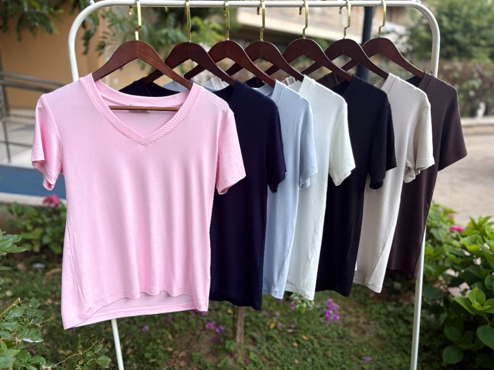 Premium Relax Fit V Yaka Tişört Pembe