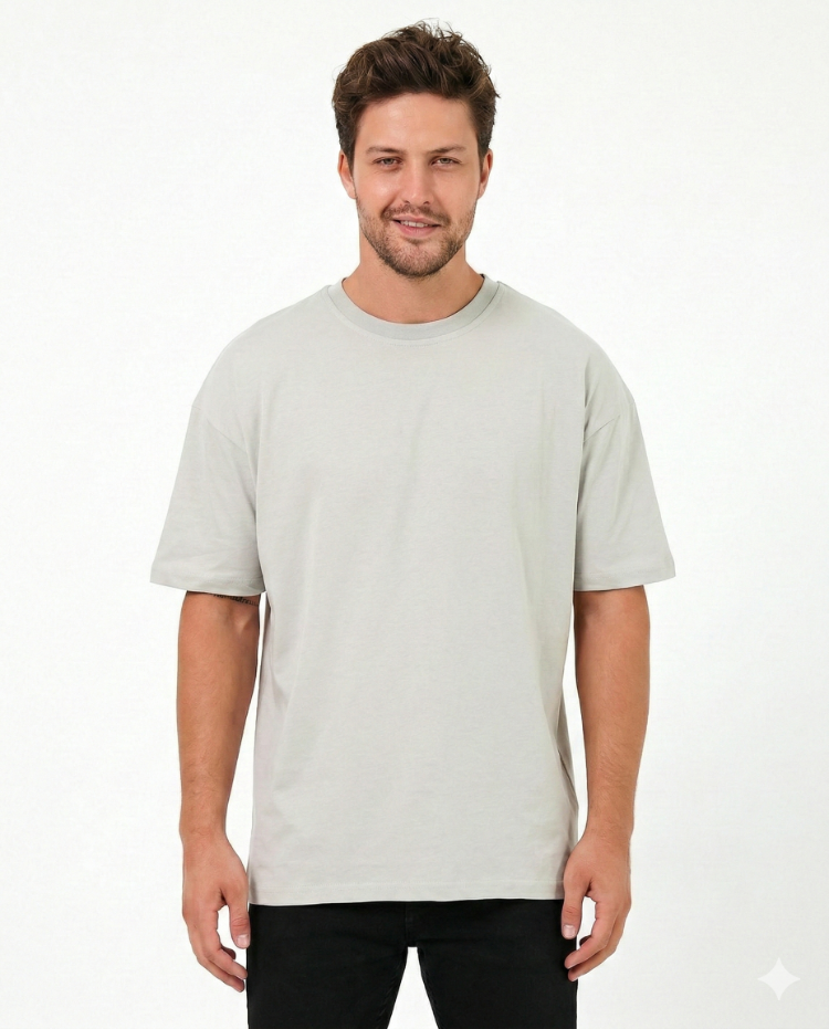 Premium Essential Unisex  Gri  Yarım Oversize Tişört