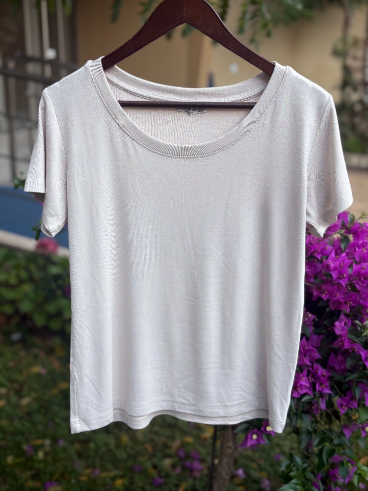 Premium Relax Fit Oval Yaka Tişört Bej