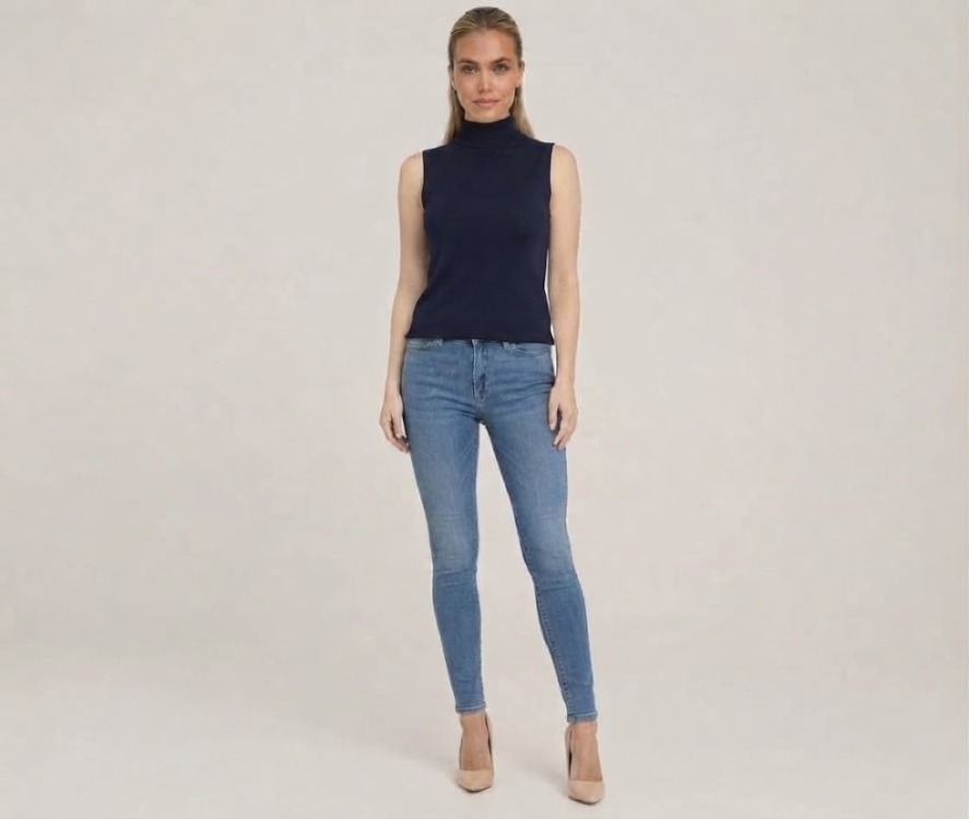 Premium Fit Dik Yaka Modal Kumaş Kolsuz Lacivert Body