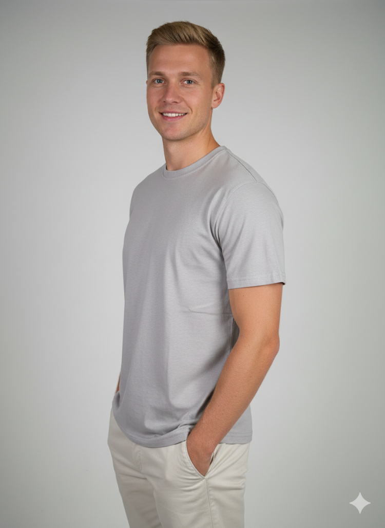 Premium Touch Erkek Gri Basic Tişört