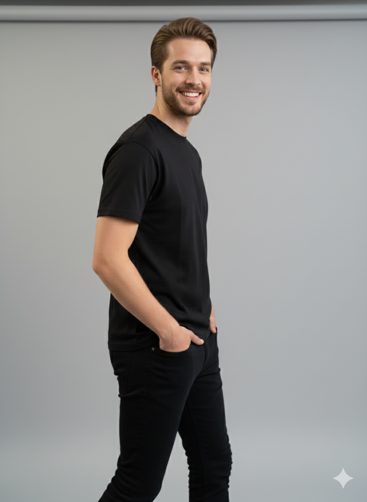 Premium Touch Unisex Siyah Basic Tişört