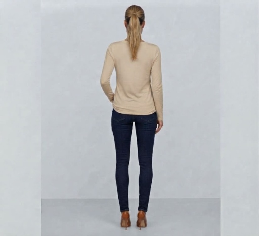 Premium Relax Fit V Yaka Uzun Kollu Tişört Bej