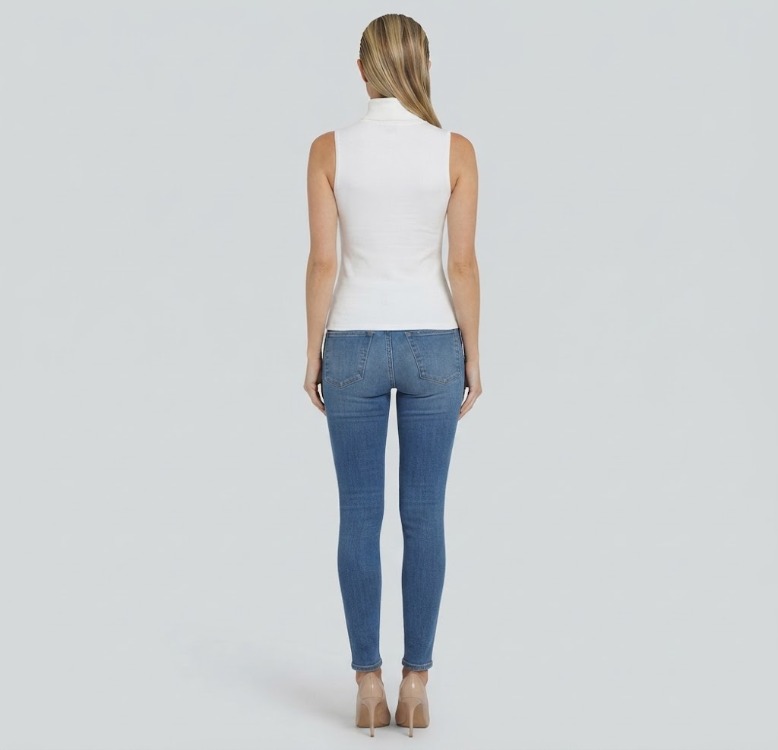 Premium Fit Dik Yaka Modal Kumaş Kolsuz Ekru Body