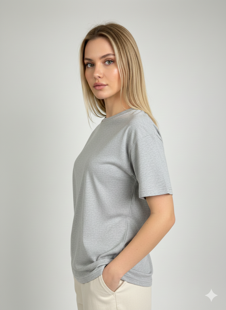 Premium Touch Unisex Gri Basic Tişört