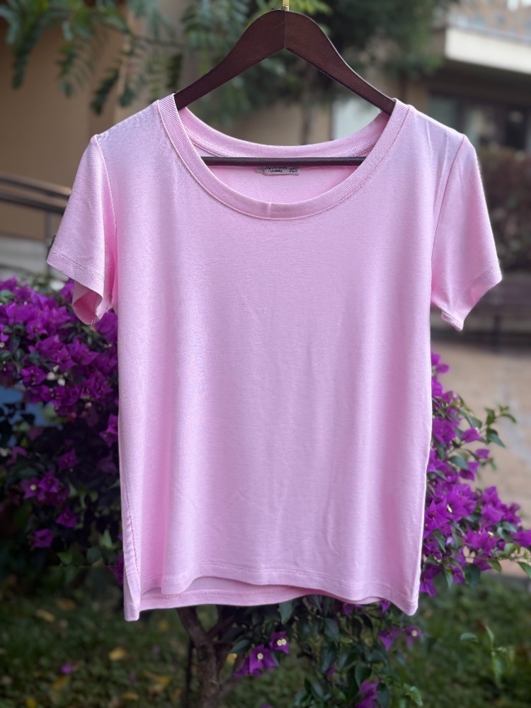 Premium Relax Fit Oval Yaka Tişört Pembe