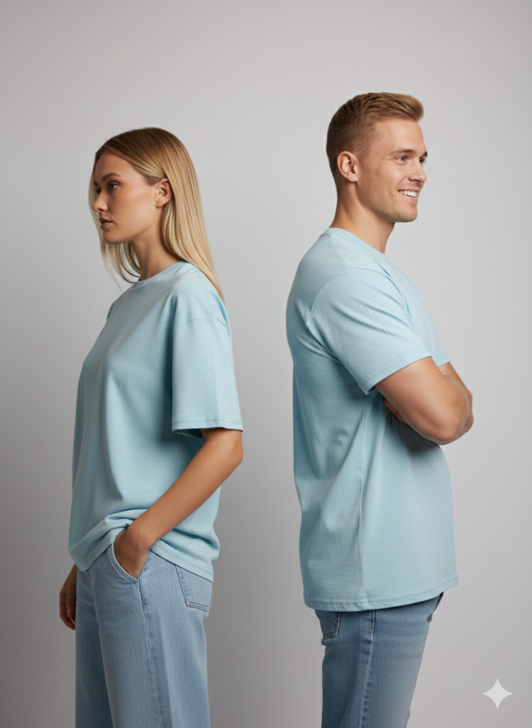 Premium Heavy Unisex Buz Mavisi Basic Tişört