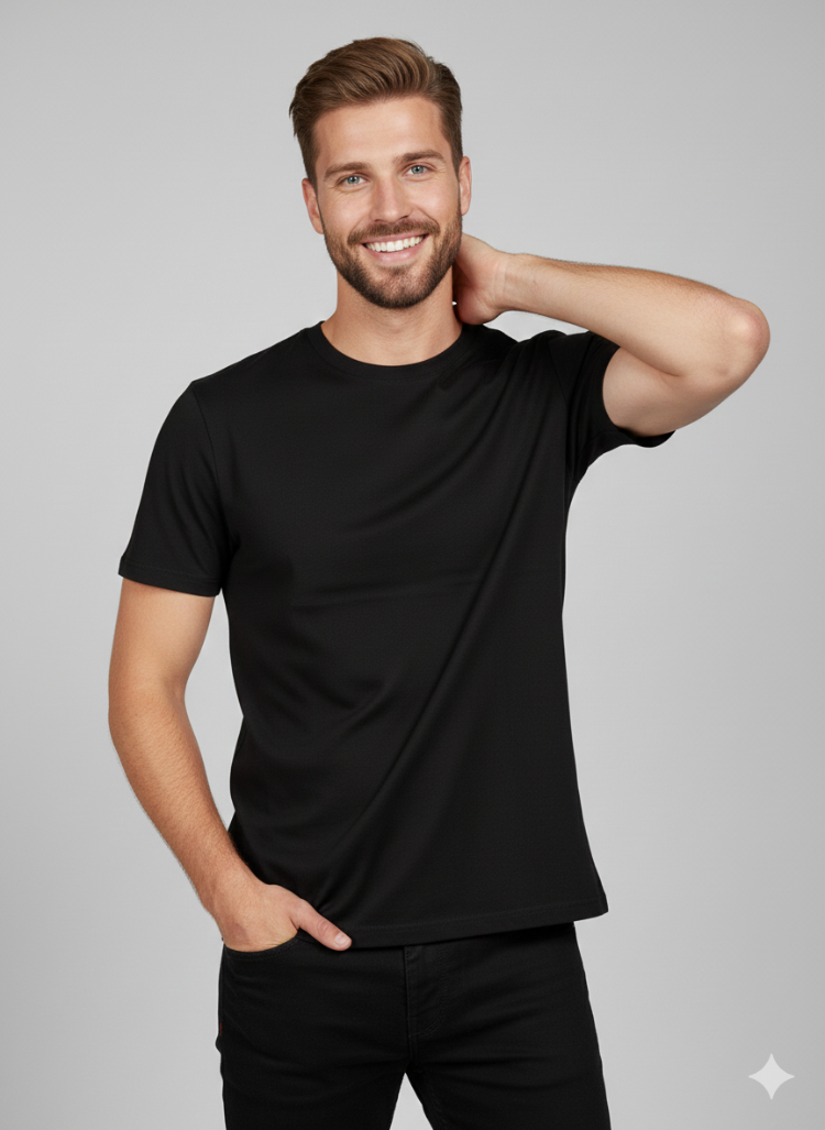 Premium Touch Unisex Siyah Basic Tişört