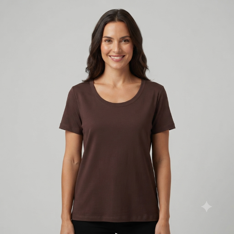 Premium Relax Fit Oval Yaka Tişört Acı Kahve