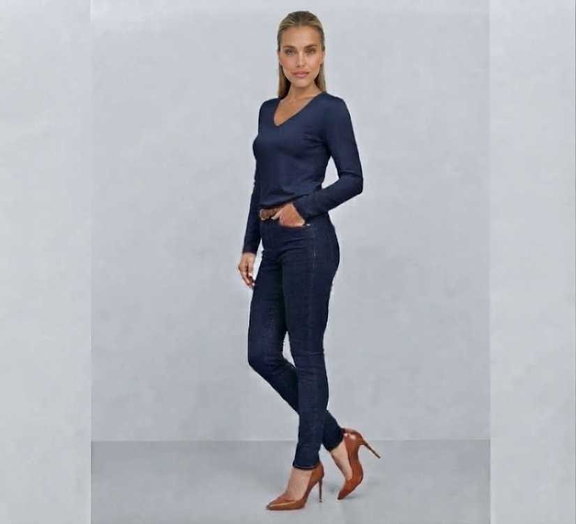 Premium Relax Fit V Yaka Uzun Kollu Tişört Lacivert