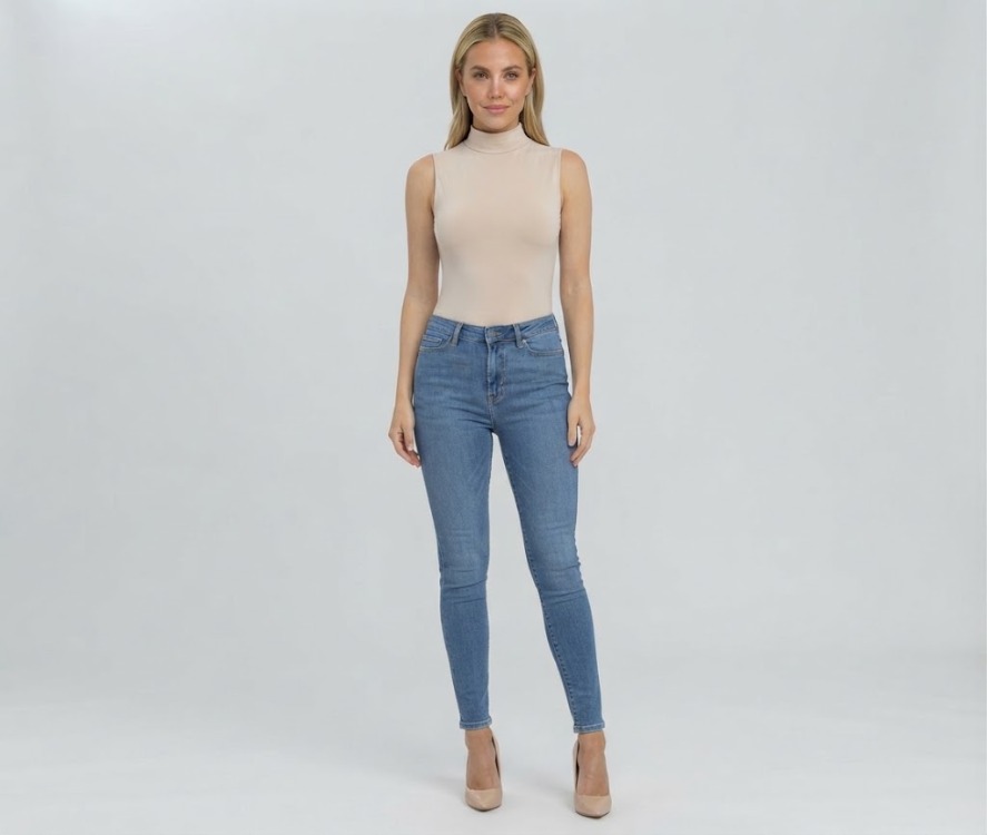 Premium Fit Dik Yaka Modal Kumaş Kolsuz Bej Body
