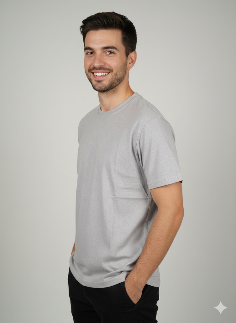 Premium Touch Erkek Gri Basic Tişört