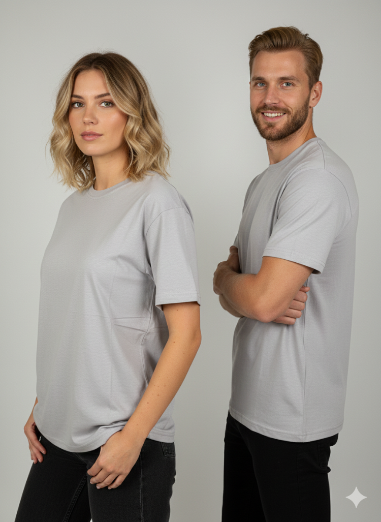 Premium Touch Unisex Gri Basic Tişört