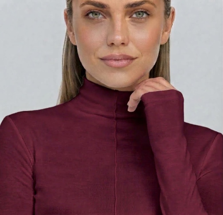 Premium Fit Uzun Kollu Çımalı Dik Yakalı Bordo Body