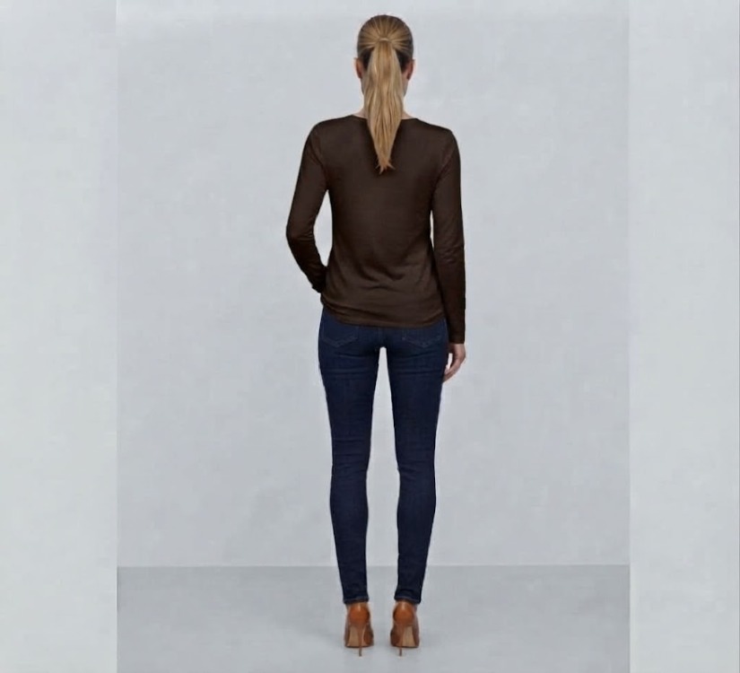 Premium Relax Fit V Yaka Uzun Kollu Tişört Kahverengi