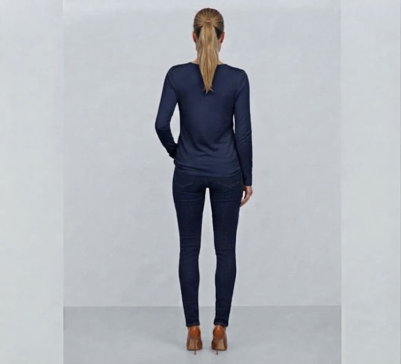 Premium Relax Fit V Yaka Uzun Kollu Tişört Lacivert