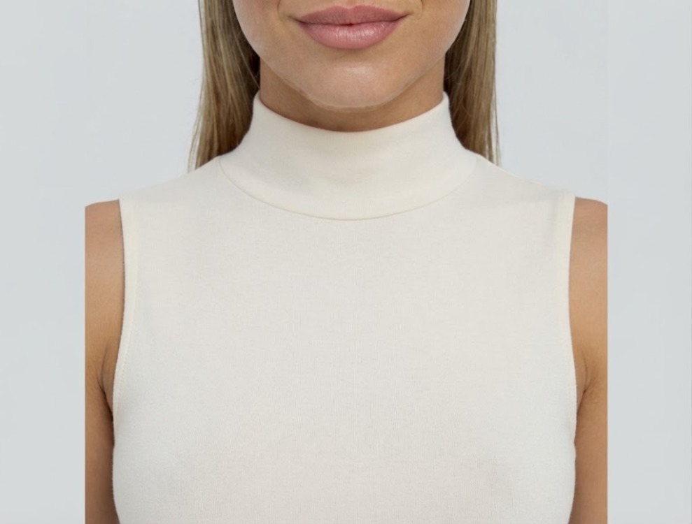 Premium Fit Dik Yaka Modal Kumaş Kolsuz Ekru Body