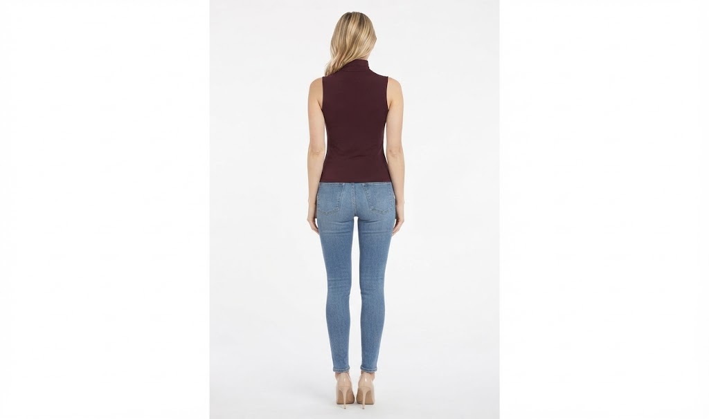 Premium Fit Dik Yaka Modal Kumaş Kolsuz Bordo Body