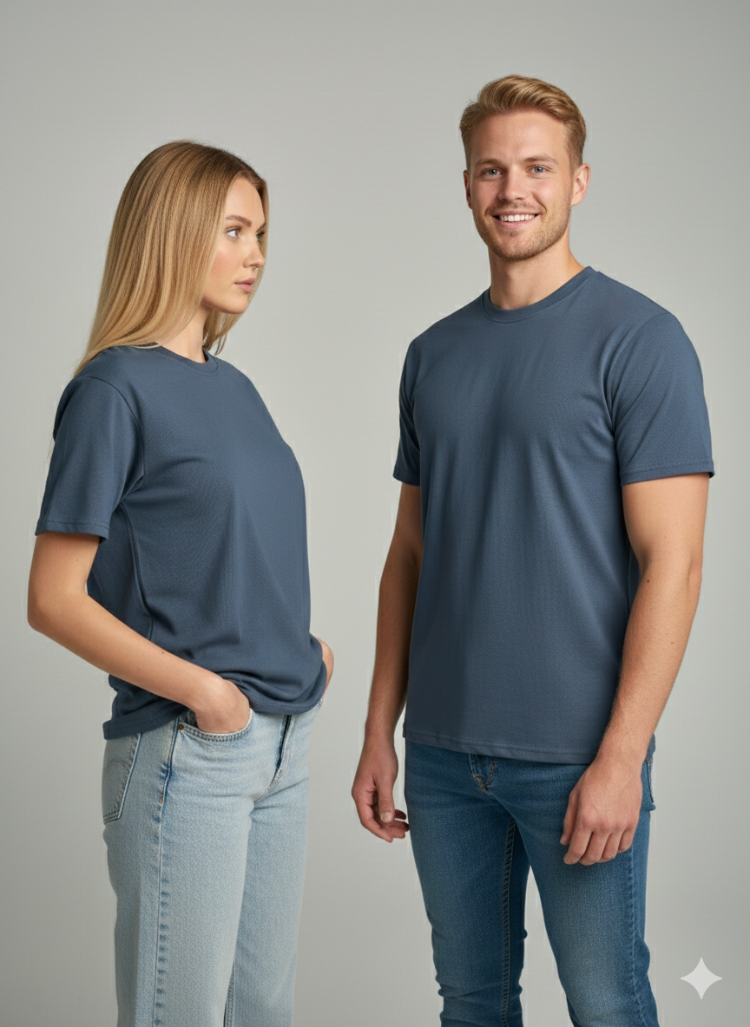 Premium Heavy Unisex Indigo Mavi Basic Tişört