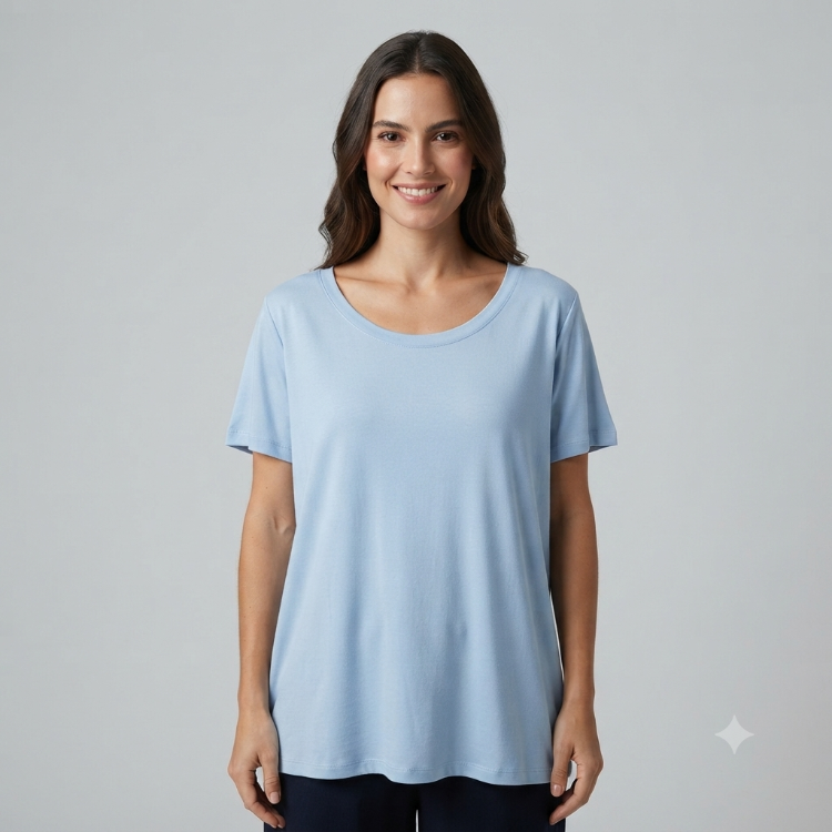 Premium Relax Fit Oval Yaka Tişört Açık Mavi