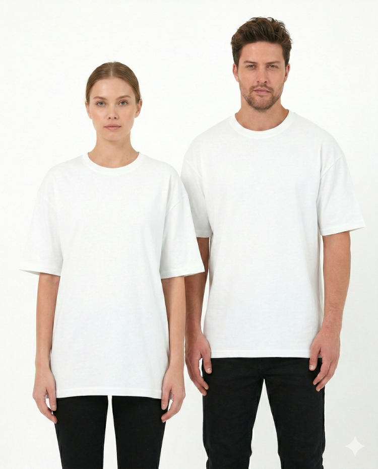 Premium Essential Unisex Beyaz Yarım Oversize Tişört