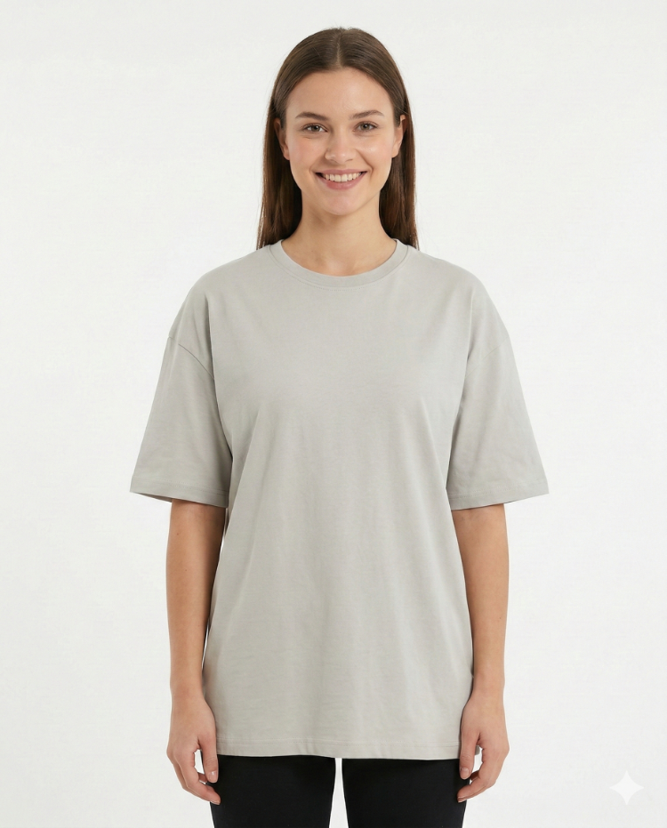 Premium Essential Unisex  Gri  Yarım Oversize Tişört