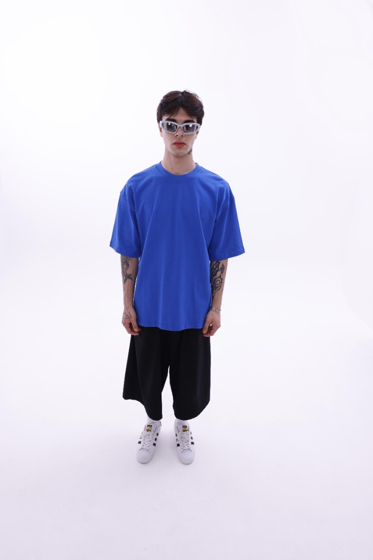 Premium Heavy Unisex Kobalt Mavi Oversize Tişört