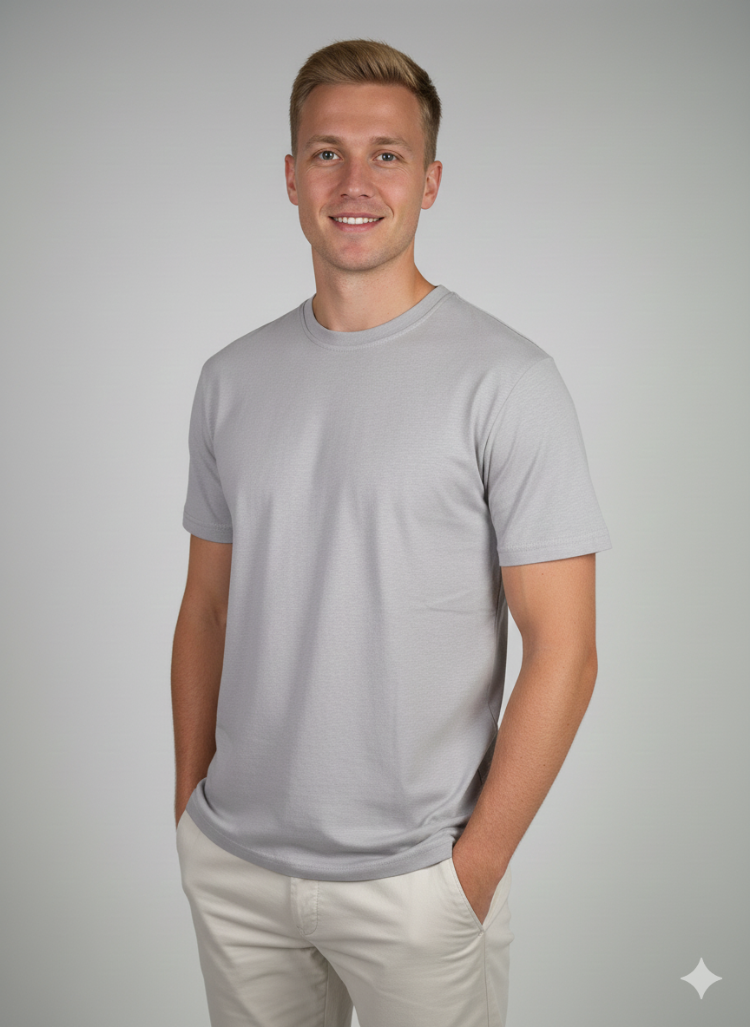 Premium Touch Erkek Gri Basic Tişört