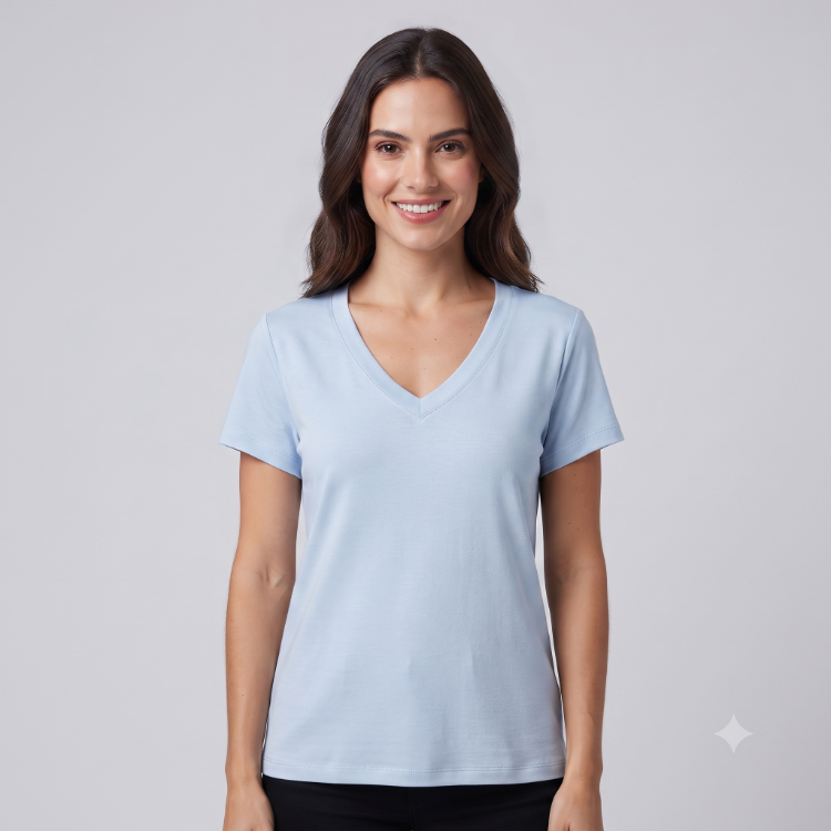 Premium Relax Fit V Yaka Tişört Açık Mavi