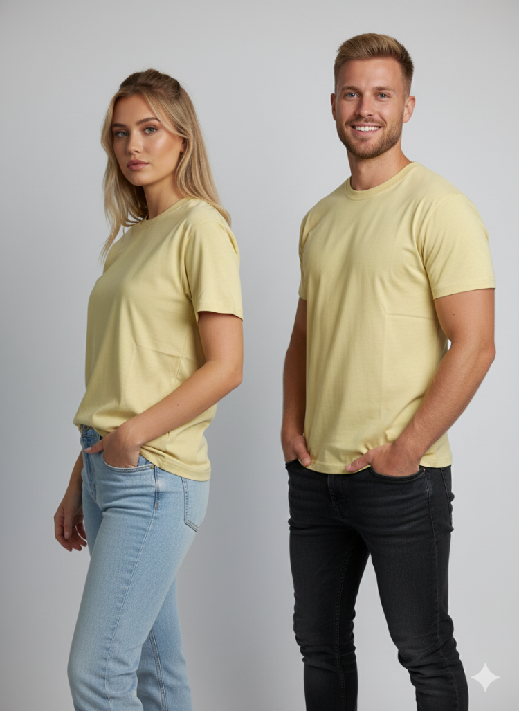 Premium Touch Unisex Sarı Basic Tişört
