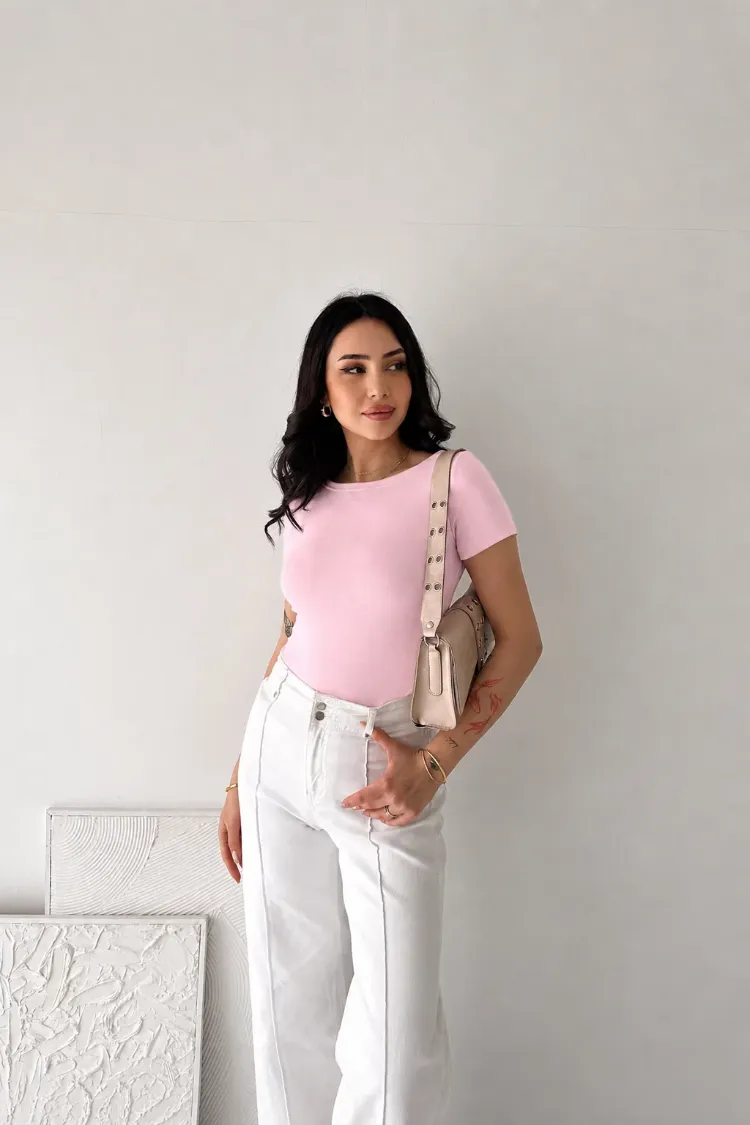 Premium Fit Pembe Prenses Yaka Body