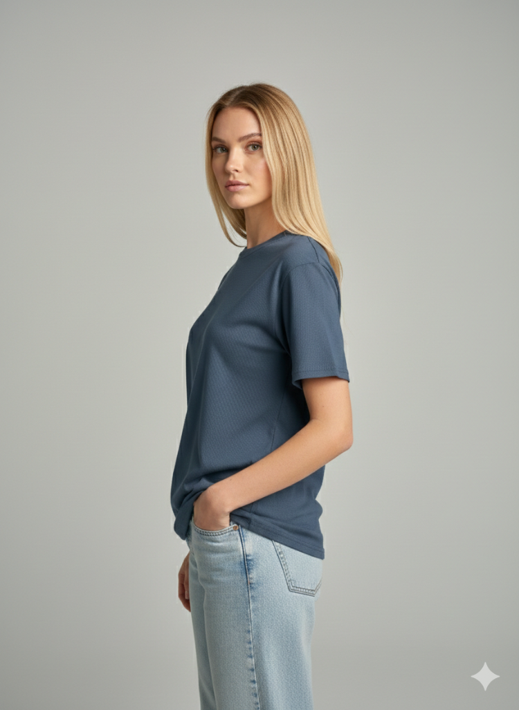 Premium Heavy Unisex Indigo Mavi Basic Tişört